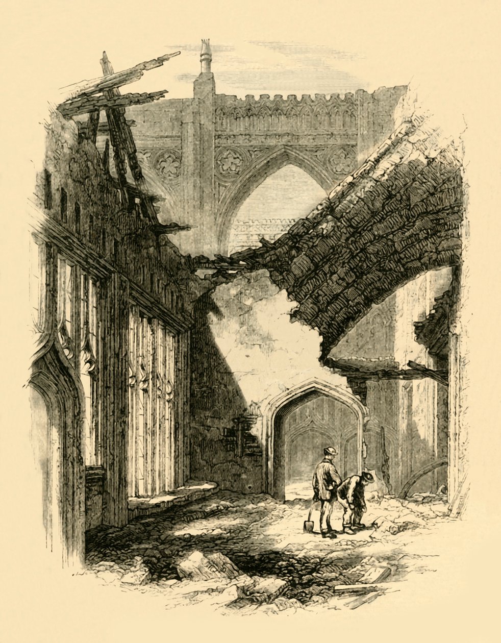 St Stephens kapell. - Interiör efter branden, 1881. av Unbekannt