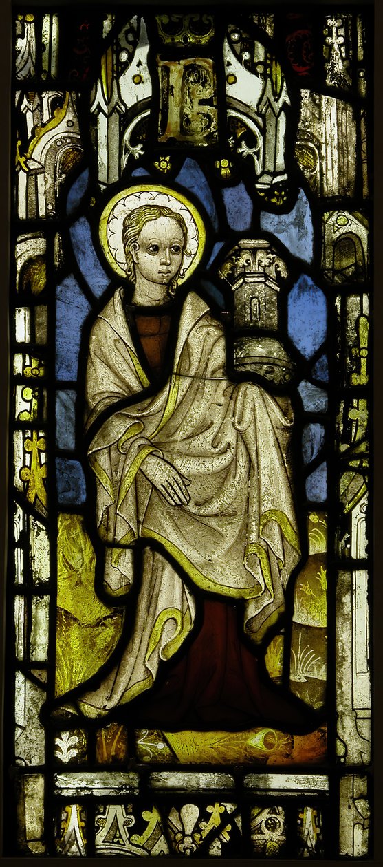 Målat glaspanel med St. Barbara, British, ca. 1450. av Unbekannt