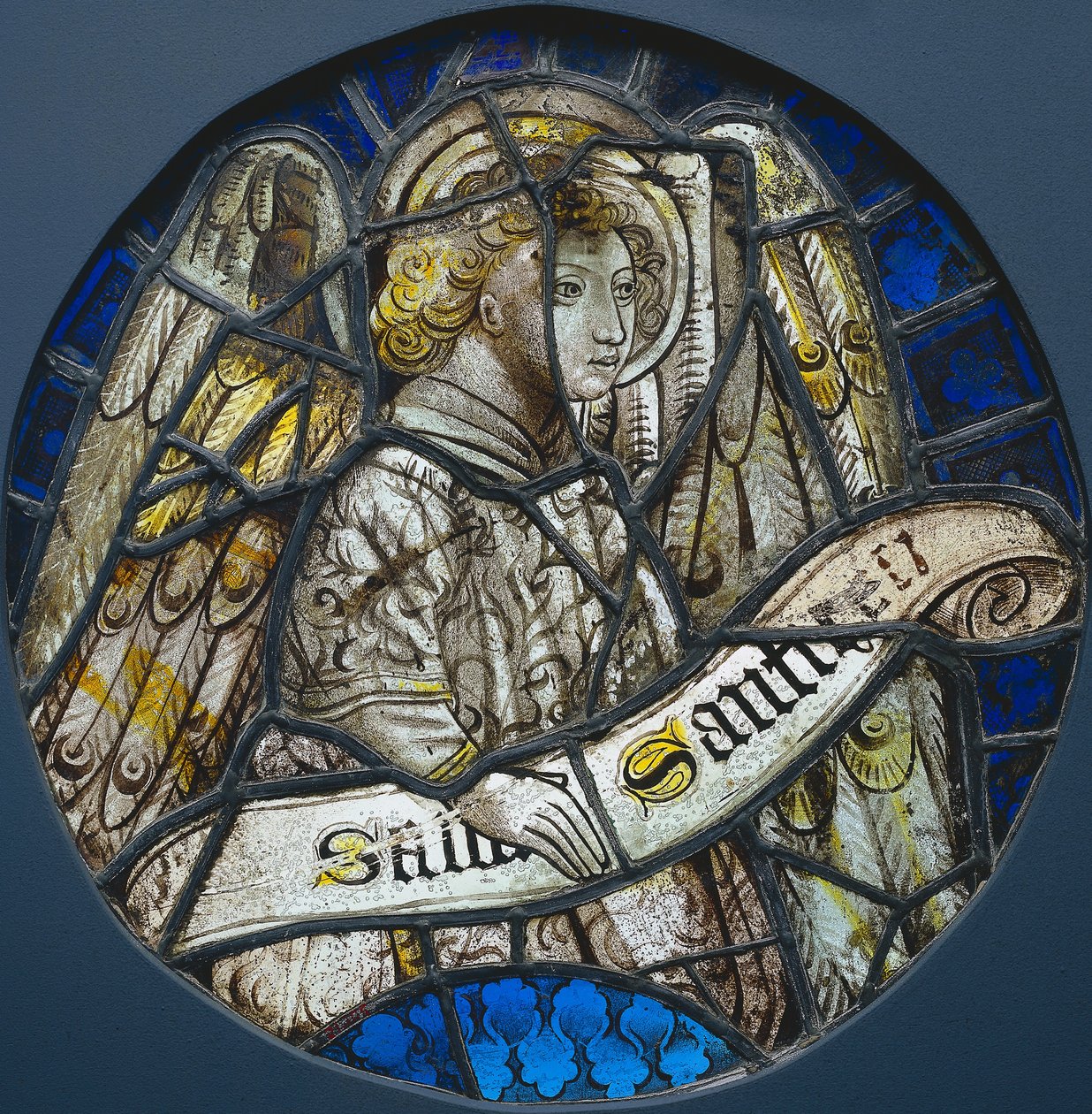 Målat glas-runddel med en ängel som håller en rulla, ca. 1425-1450. av Unbekannt