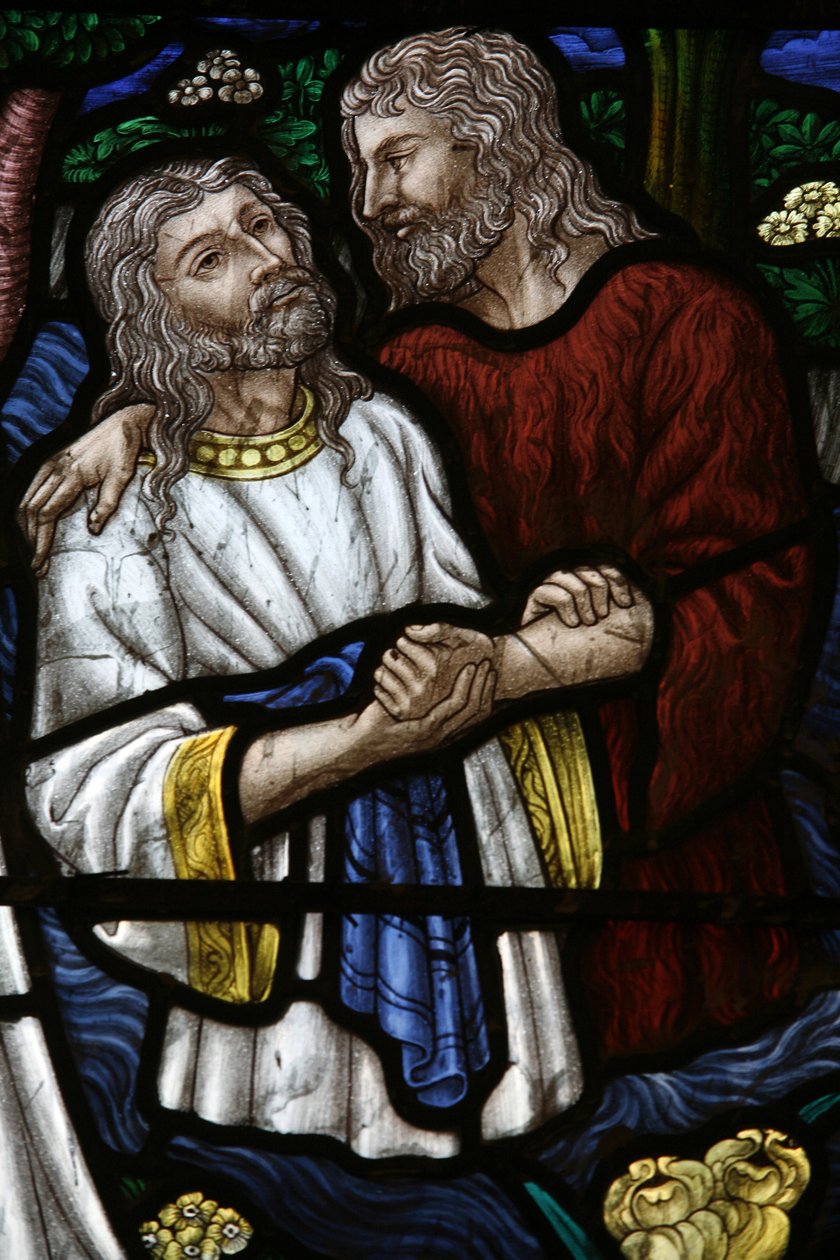 Målat glas: Johannes döper Jesus, Jerusalem, Israel av Unbekannt