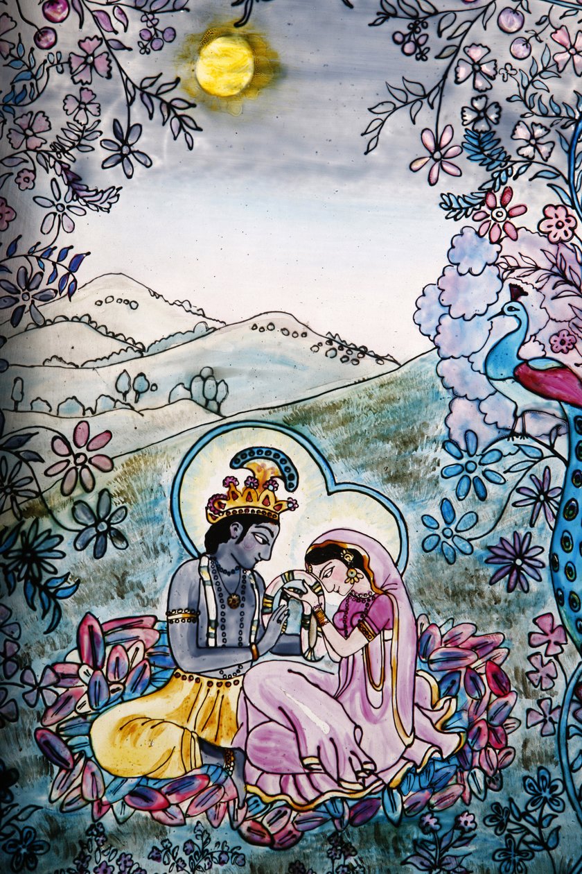 Målat glas i Iskcon-templet: Krishna och Rada, Londres, Grande-Bretagne av Unbekannt