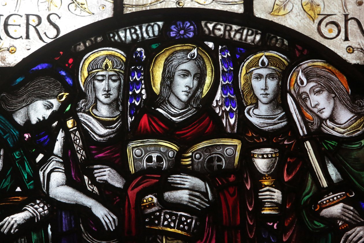 Fönster i målat glas designat av J. Gordon Guthrie. Seraph, New York, USA av Unbekannt