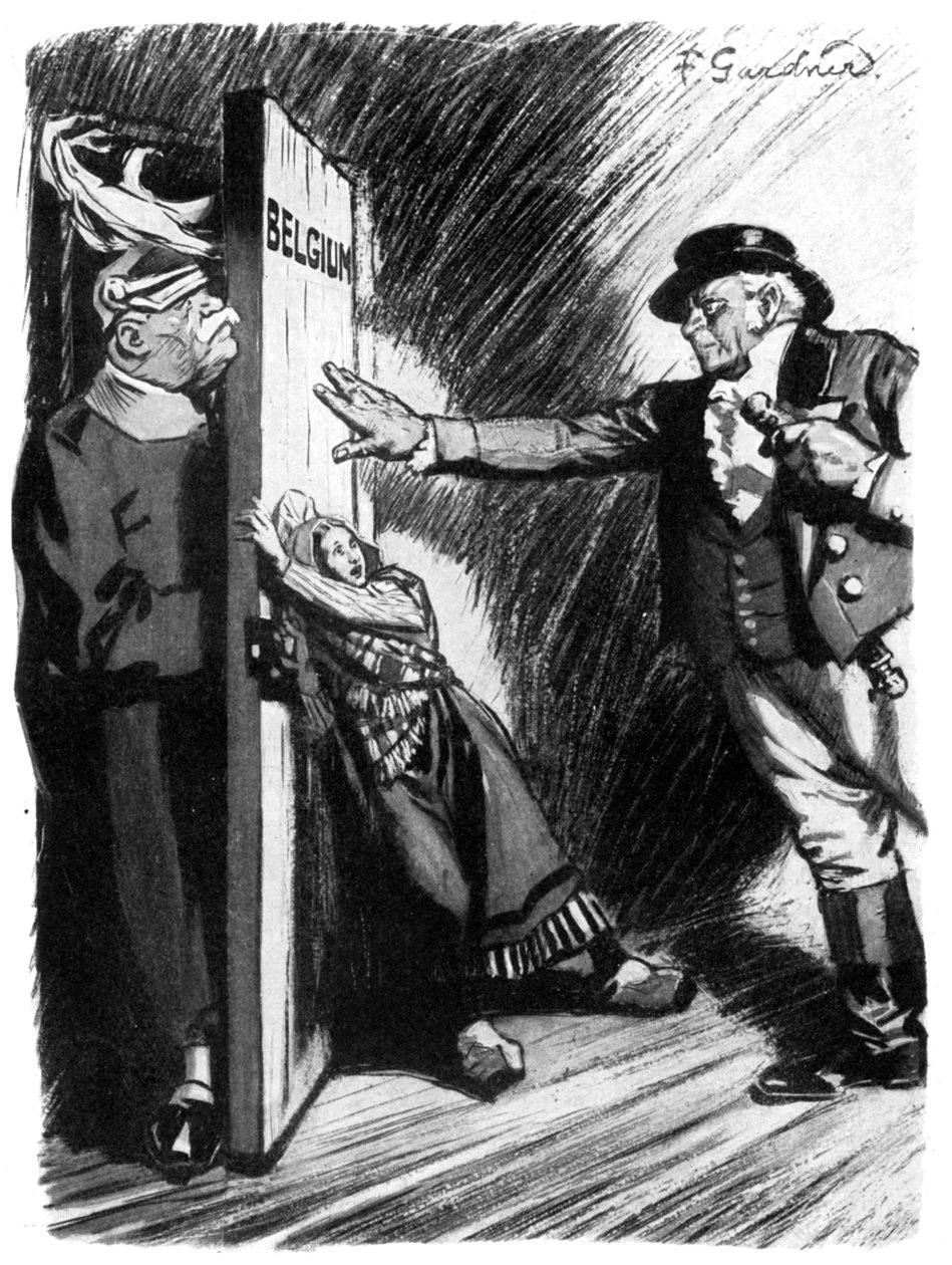 Stå tillbaka!, John Bull hjälper lilla Belgien att hindra den tyska inkräktaren, första världskriget, 1914 av Unbekannt