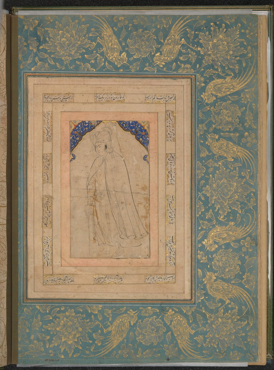 Standing Youth in a Cape, Folio från Bellini Album, sent 1500-tal. av Unbekannt
