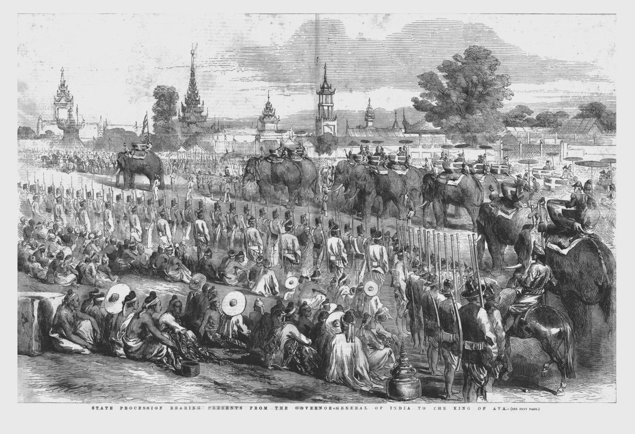 Statliga procession med presenter från Indiens generalguvernör till kungen av Ava, 1856 av Unbekannt