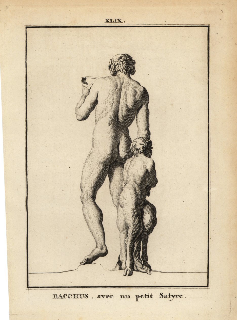 Staty av Bacchus, den romerska vinguden, naken med en satyr av Unbekannt