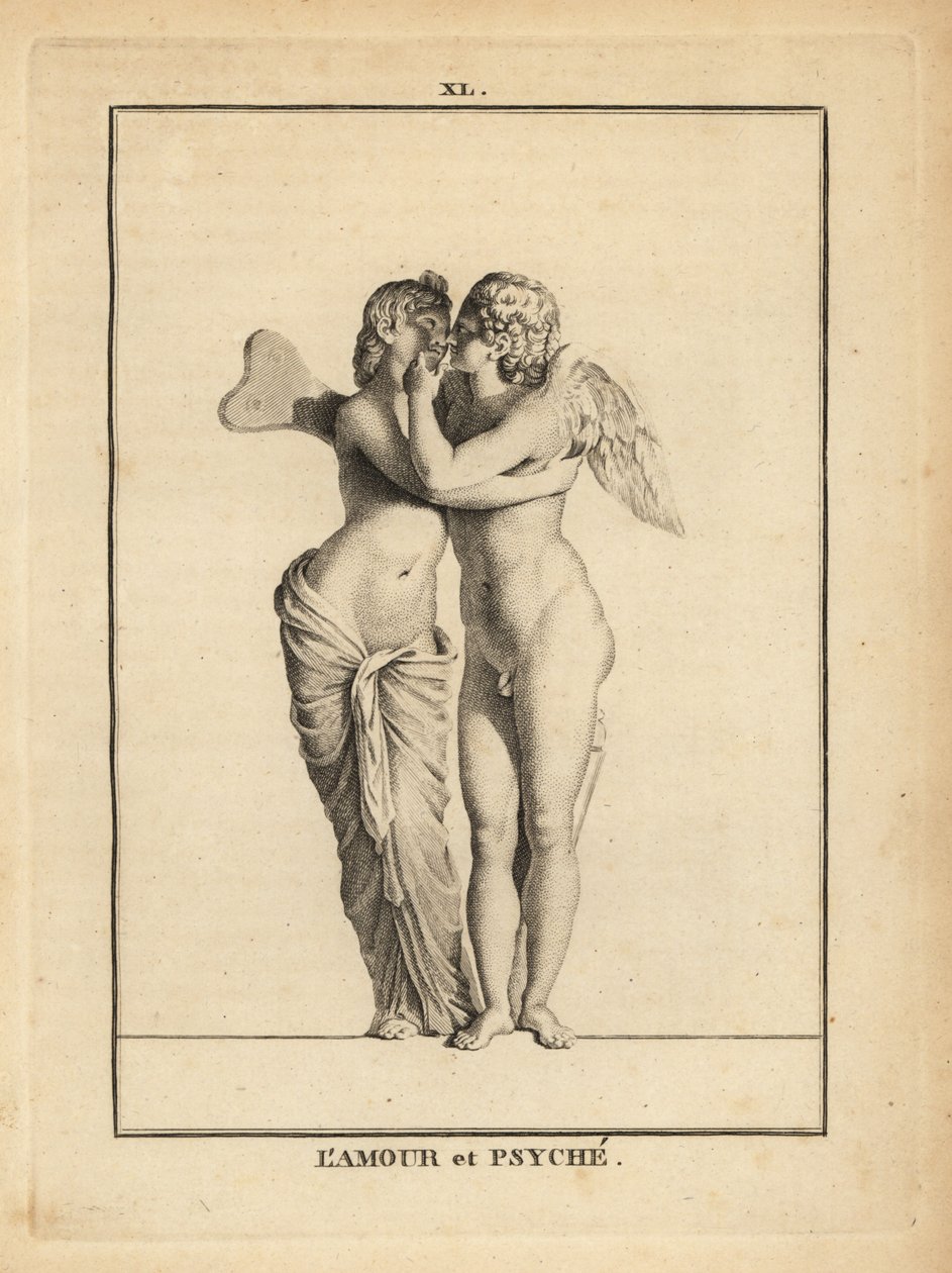 Staty av den grekiska kärleksguden Eros och den dödliga prinsessan Psyche kysser av Unbekannt