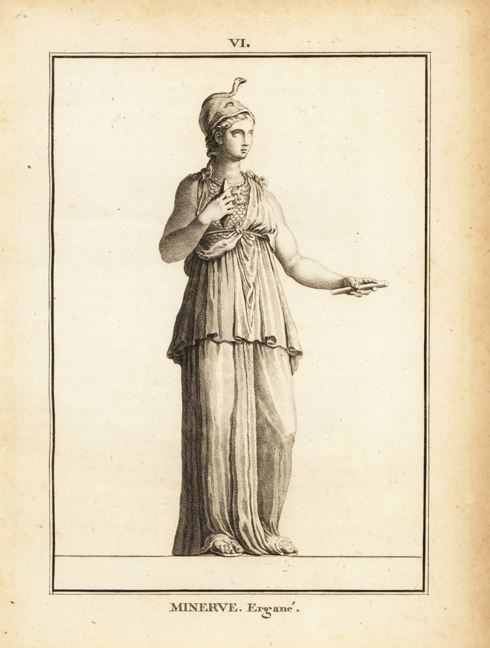 Staty av den romerska visdomsgudinnan Minerve Ergane (Minerva Worker), med hjälm och orm av Unbekannt