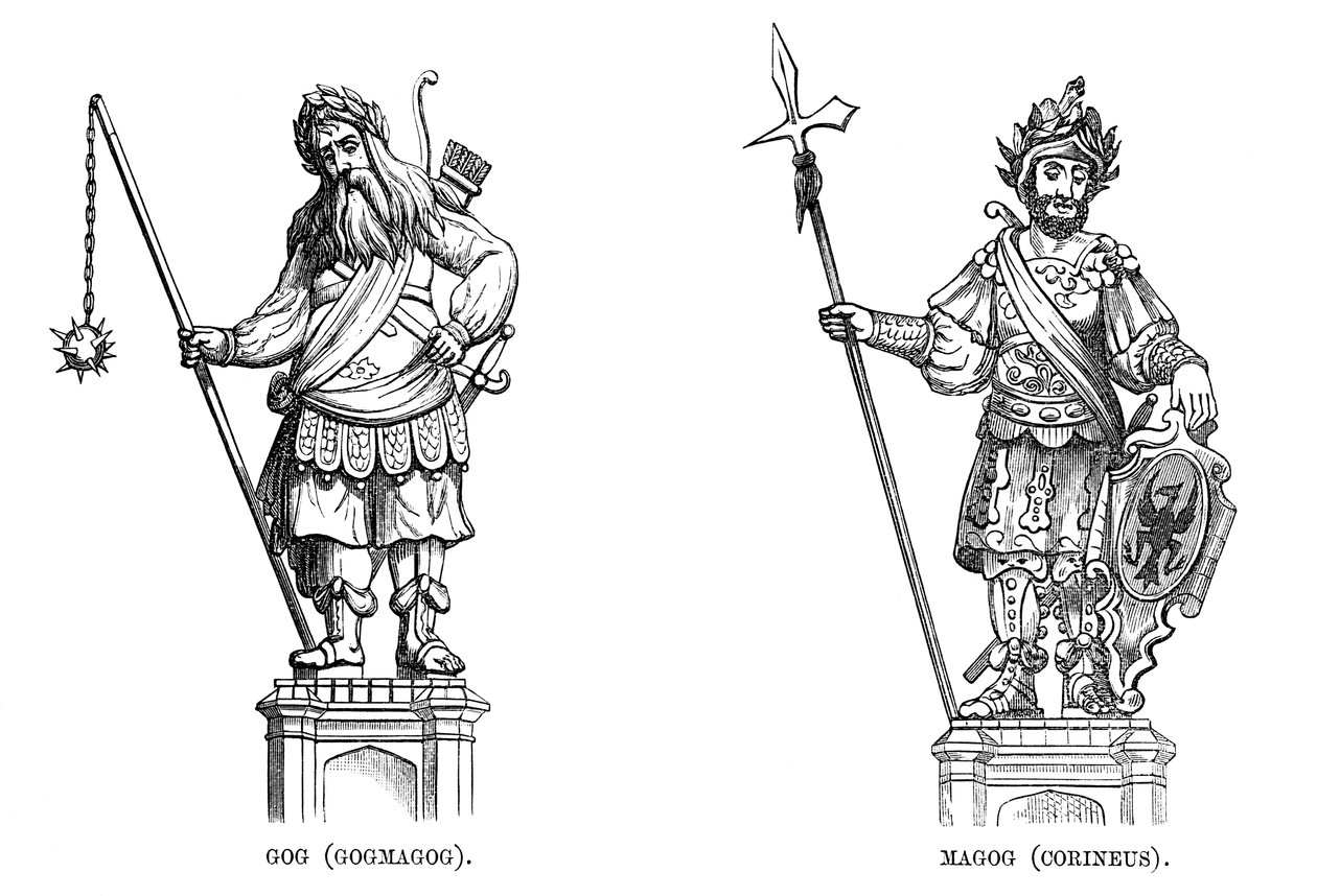 Statyer av Gog Gogmagog och Magog Corineus, 1886 av Unbekannt