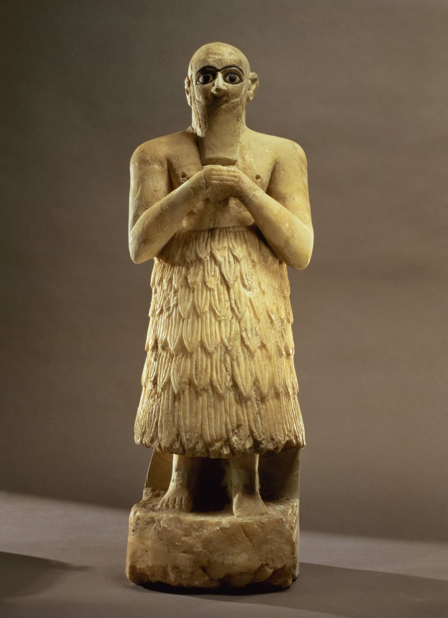 Statyett av tjänstemannen eller stewarden Ebih-Il som dyrkar gudinnan Ishtar, från Mari, Mellersta Eufrat, ca 2500 f.Kr. (gips och lapis lazuli) (för detaljer se 93166) av Unbekannt