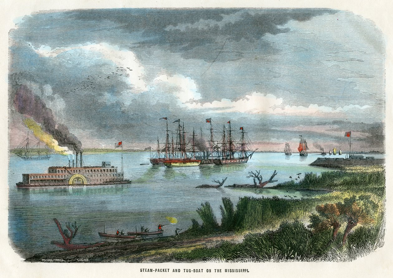 Ångpaket och bogserbåt på Mississippi, USA, c1875 av Unbekannt