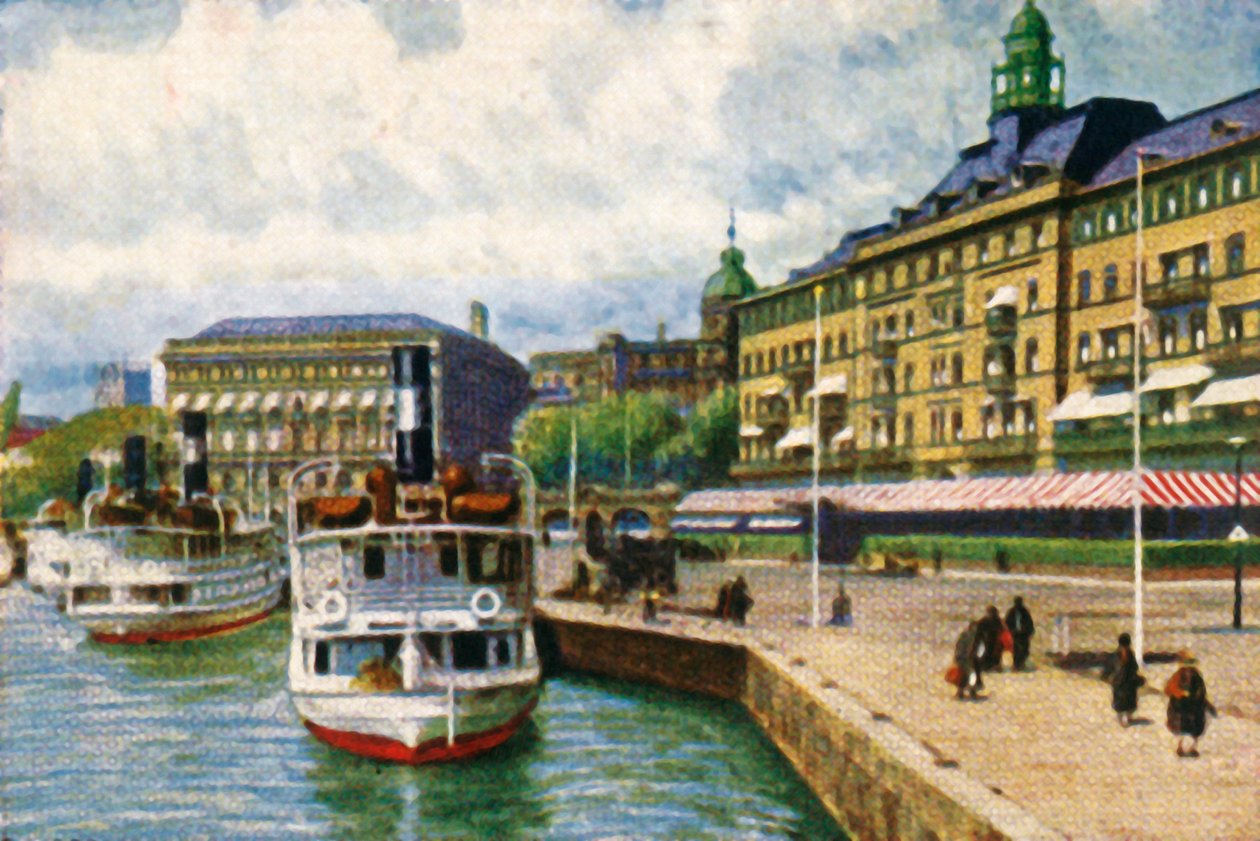 Ångbåt vid kajen vid Grand Hotel, Stockholm, c1928. av Unbekannt