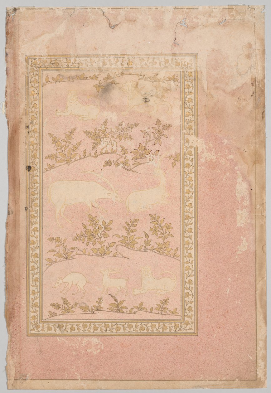 Stencilerade scener av lejon och gasell, ca. 1710. av Unbekannt