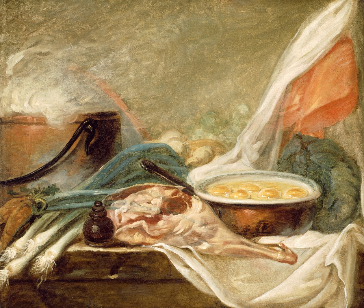 Stilleben med ägg och ett ben av fårkött, 178090. av Unbekannt
