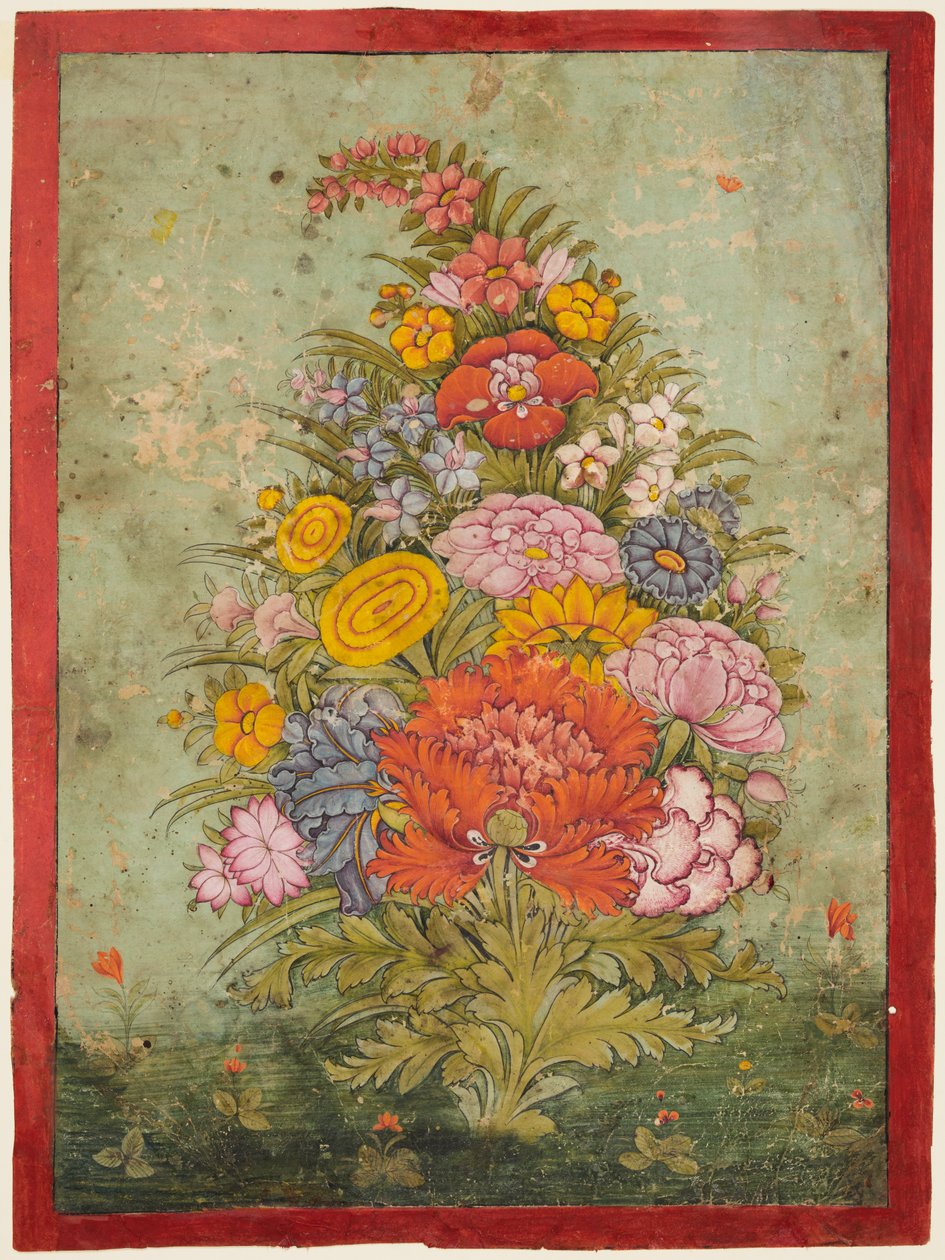 Stilleben: Bukett av blommor som dyker upp ur gräset, ca. 1750. av Unbekannt