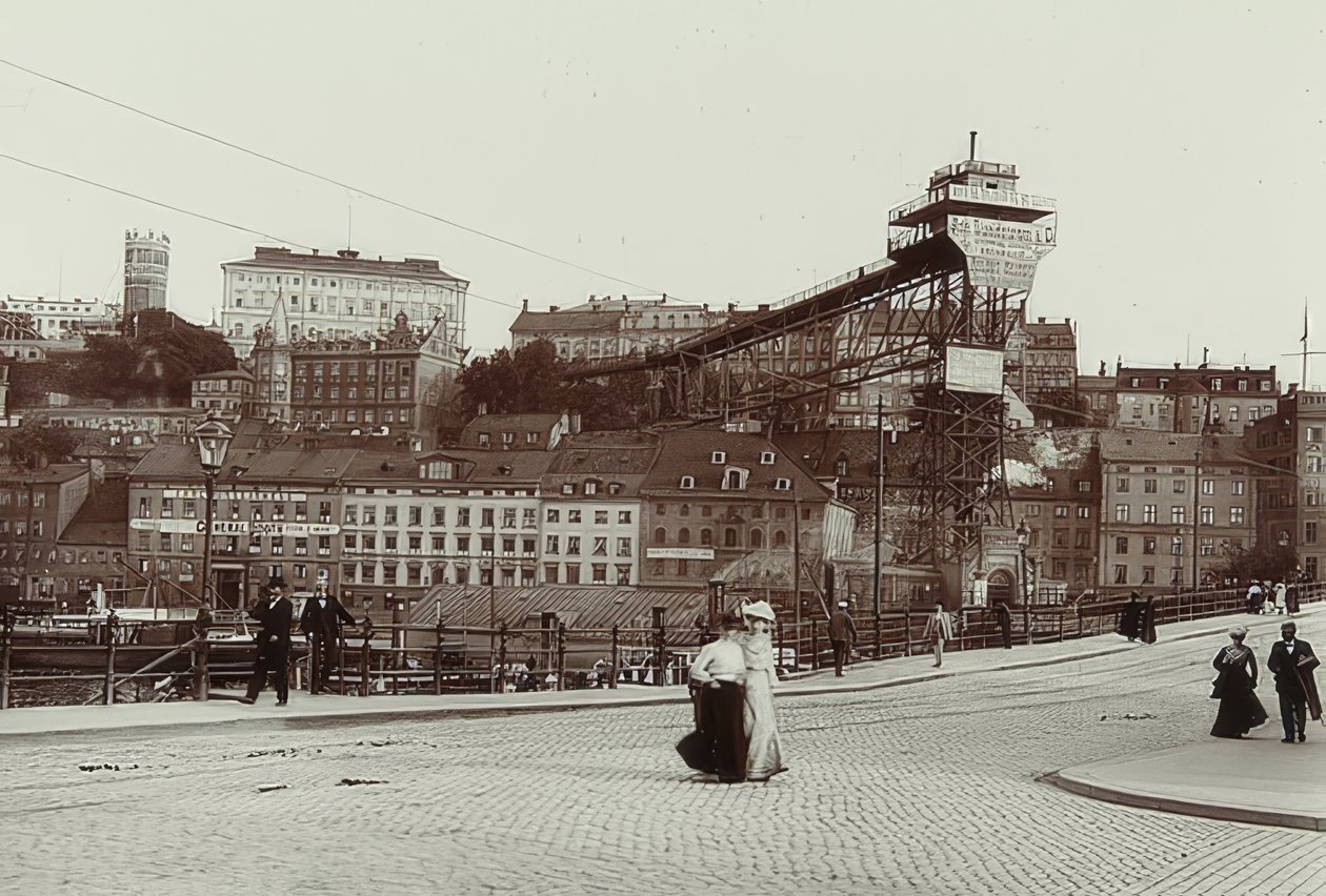 Stockholm, Sverige. Katarinahissen (hiss). Omkring 1900 av Unbekannt
