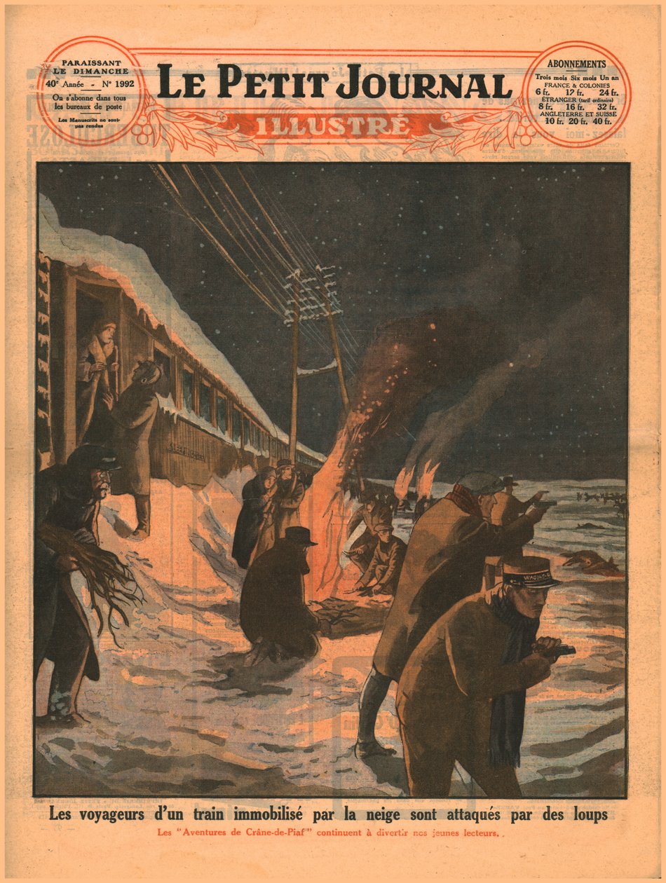Strandnära tågpassagerare attackeras av vargar, 1929. av Unbekannt