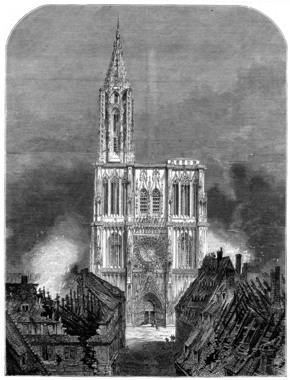 Strasbourgs katedral under det sista bombardementet av staden, fransk-preussiska kriget, 1870 av Unbekannt