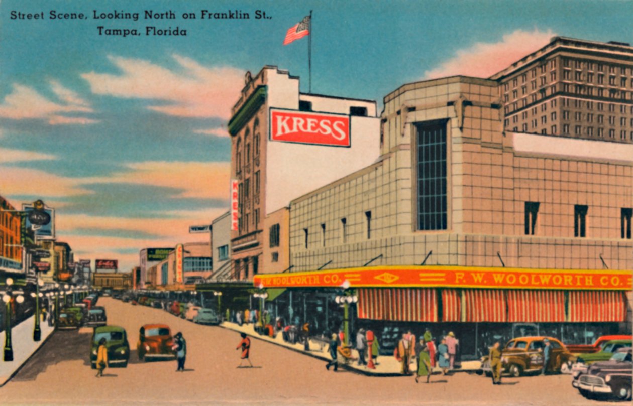 Gatubild, tittar norrut på Franklin St., Tampa, Florida, c1940-talet av Unbekannt