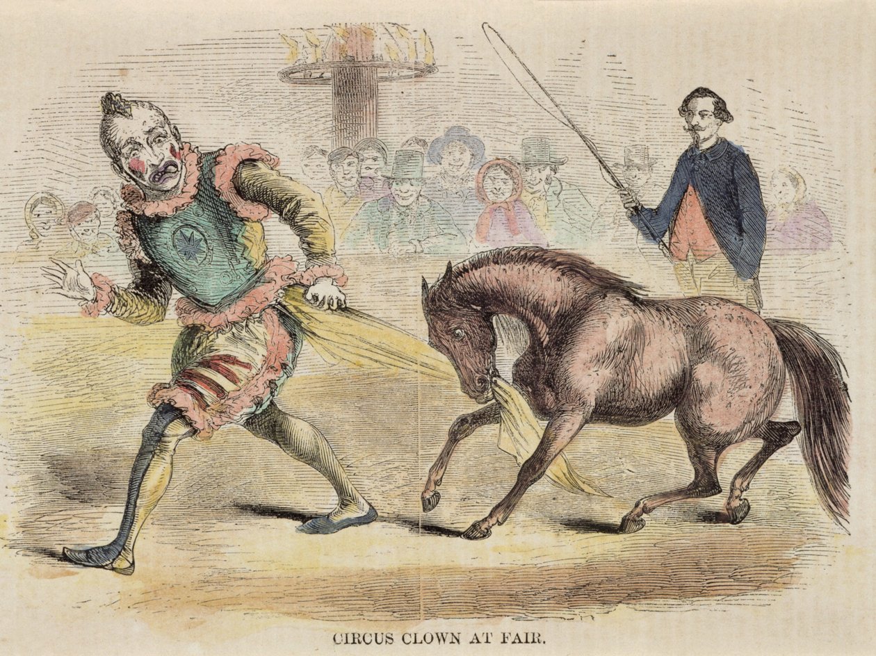 Street clown och ångbåt. Bild från 1800-talets första häfte. av Unbekannt