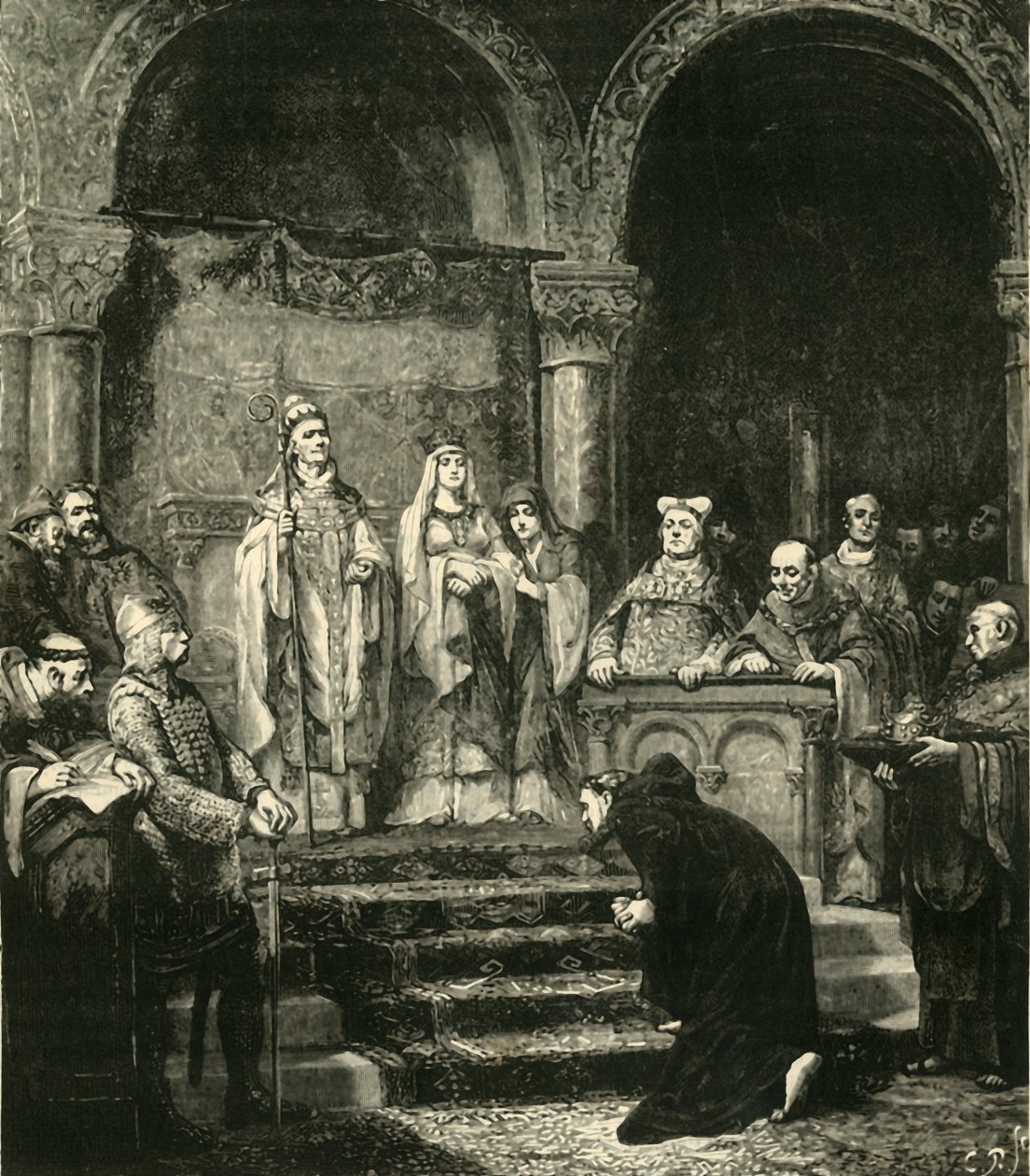 Inlämning av Henrik IV. På Canossa, 1077, 1890. av Unbekannt