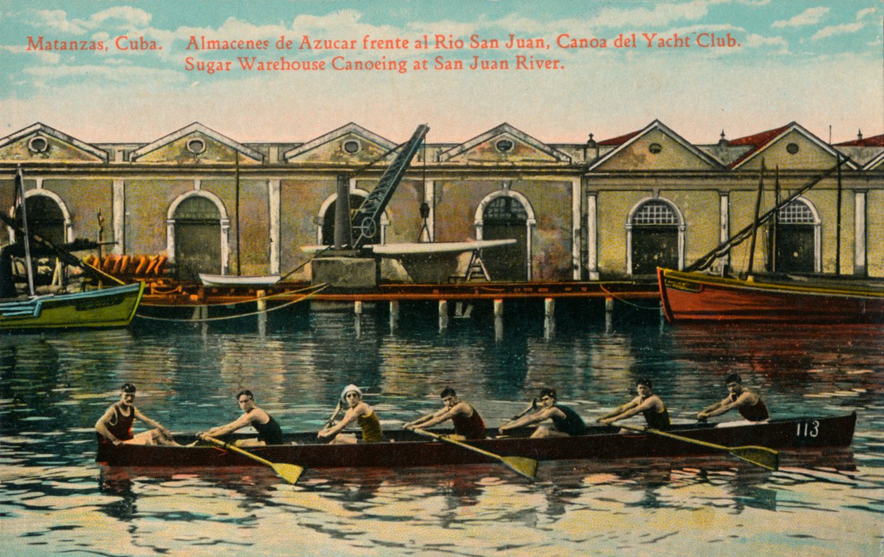 Sugar Warehouse Kanotpaddling, San Juan River, Matanzas, Kuba, c1920-talet av Unbekannt