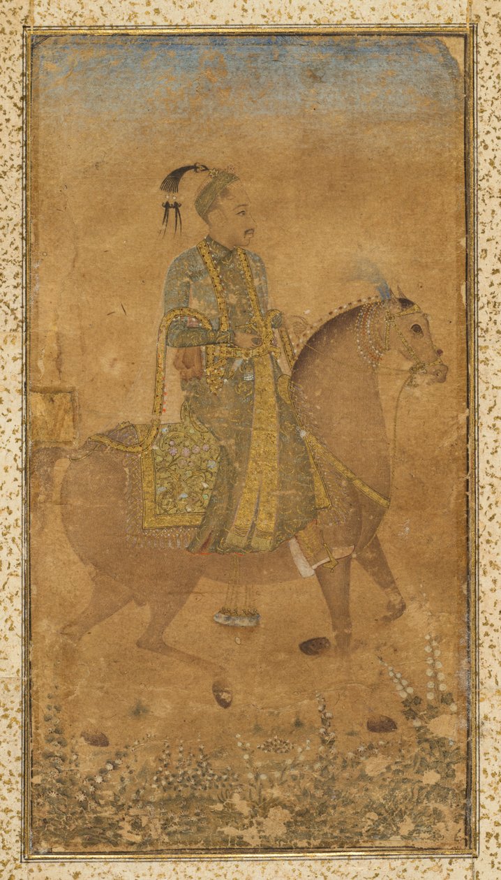 Sultan Abdullah Qutb Shah 1614-74 till häst, ca. 1635. av Unbekannt