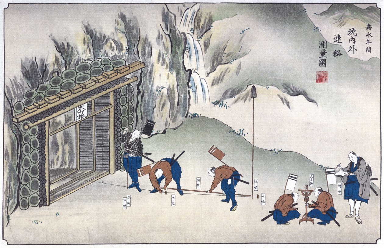 Undersöker ingången till en gruva, Japan, ca 1850 av Unbekannt