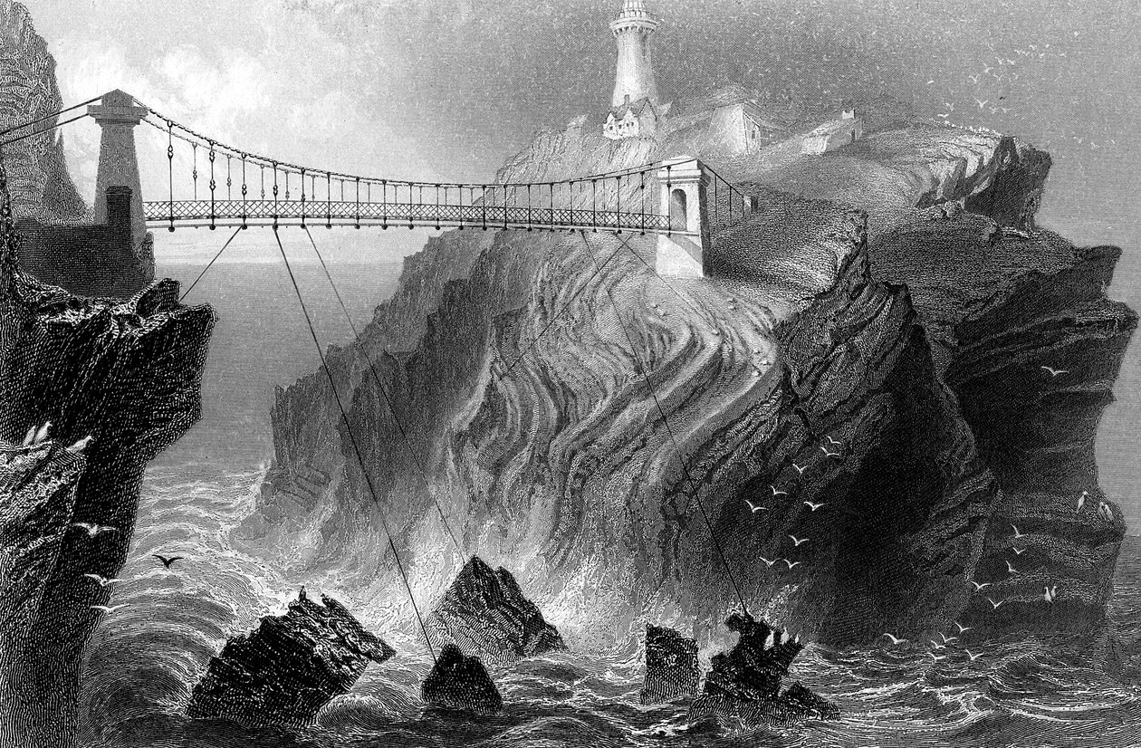 Hängbro till South Stack-fyren nära Holyhead, Wales, c1860 av Unbekannt
