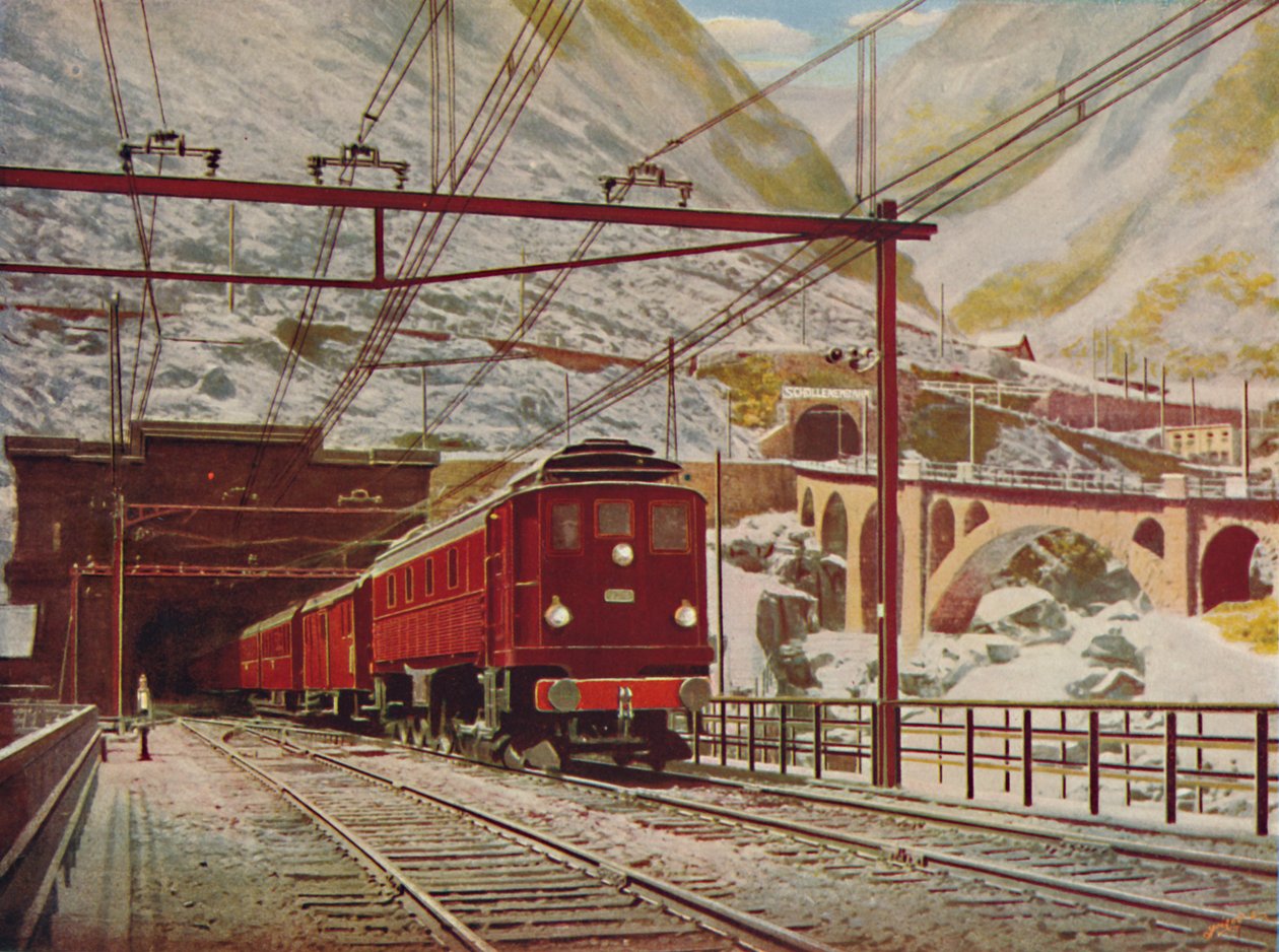 Swiss Express lämnar den stora St. Gotthard-tunneln, 1926 av Unbekannt