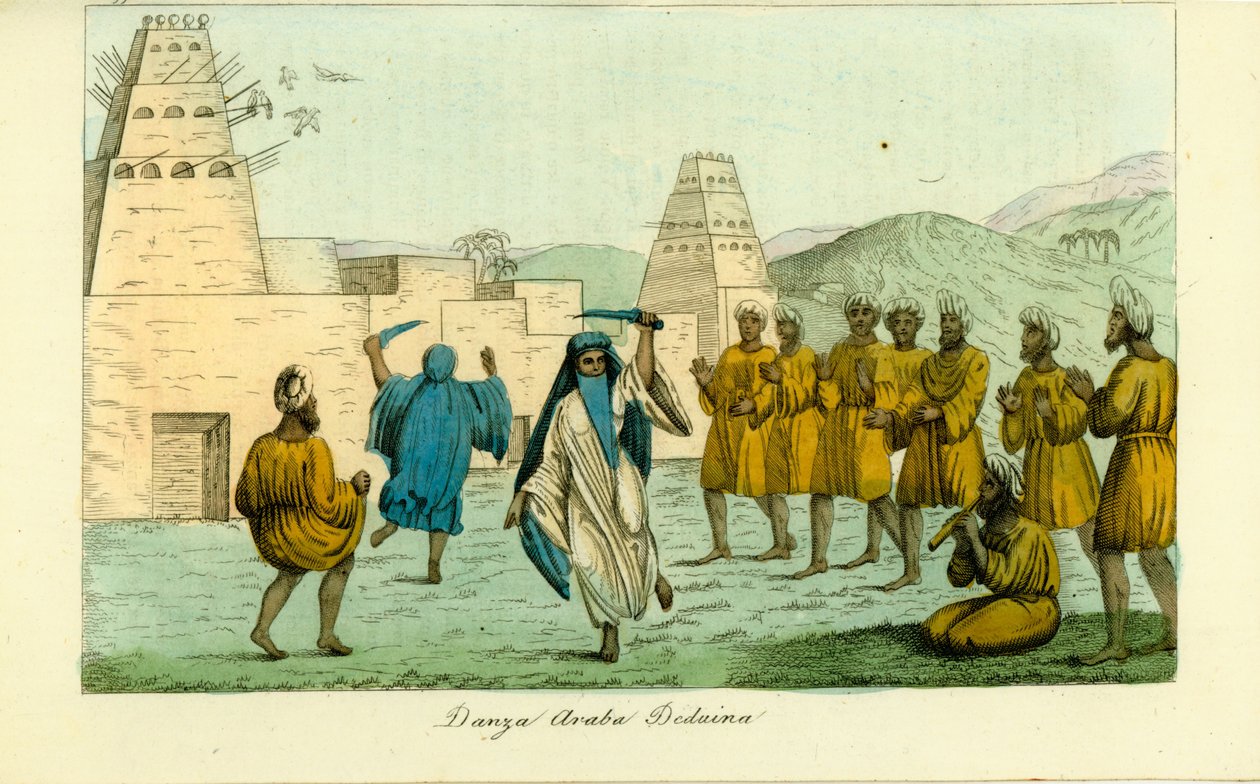 Svärddans av nomadiska beduinaraber nära kungarnas dal i Thebe av Giovanni Battista Belzoni av Unbekannt