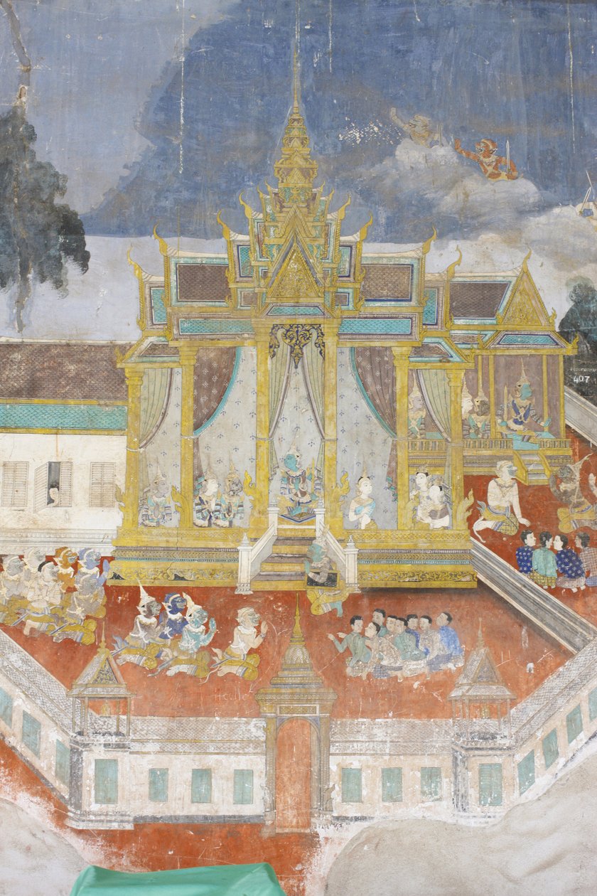Sylver PagodaDenna väggmålning visar scener från Reamker som är den kambodjanska eller khmeriska versionen av den klassiska hinduiska dikten Ramayana, Phnom Penh, Kambodja av Unbekannt