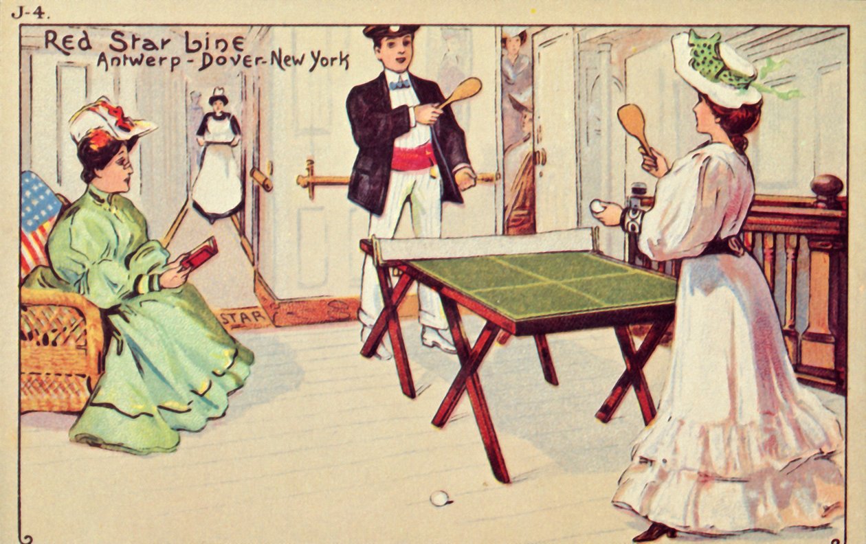 Bordtennis ombord på ett Red Star Line passagerarfartyg, 1907. av Unbekannt