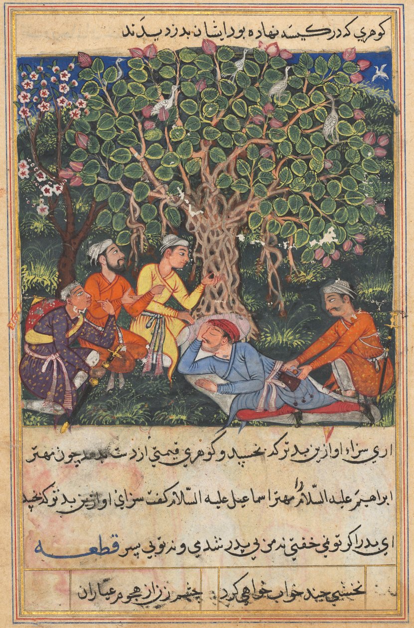 Tales of a Papegoja Tuti-nama: The Twelfth Night: Gatustädaren på väg..., ca. 1560. av Unbekannt