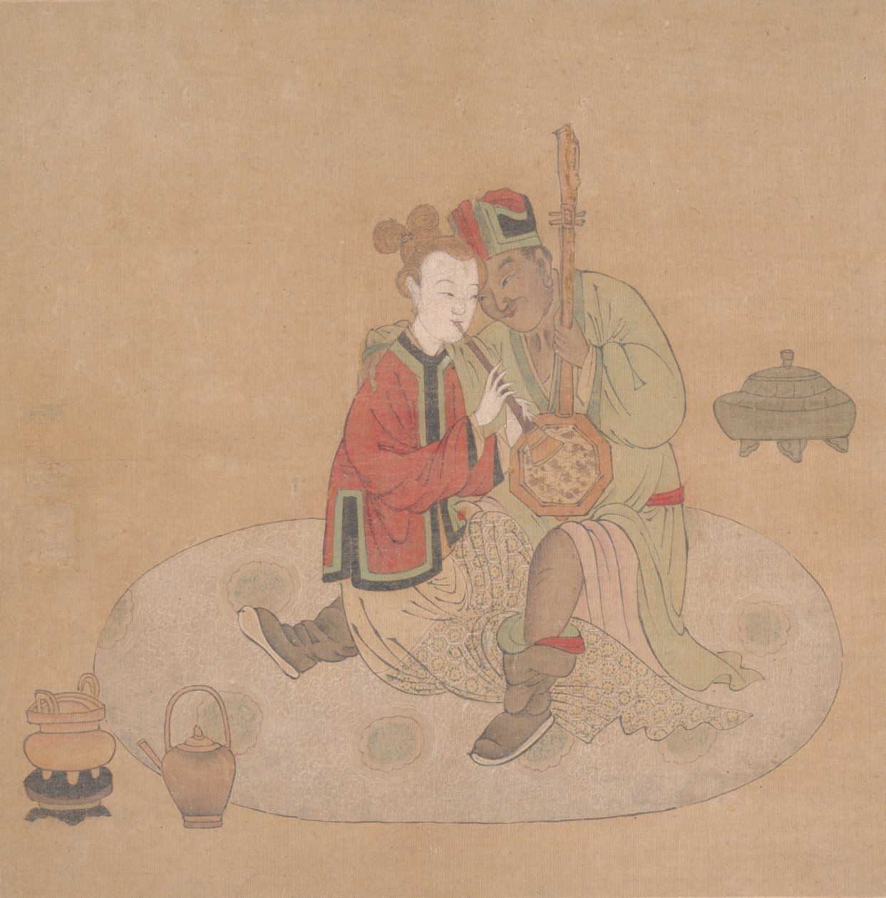 Tartarofficer med blond dam som spelar musikinstrument, 1800-talet. av Unbekannt
