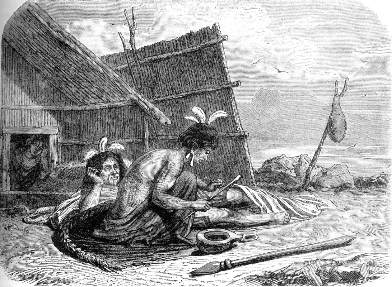 Tatuerar en maorihövding, c1880 av Unbekannt