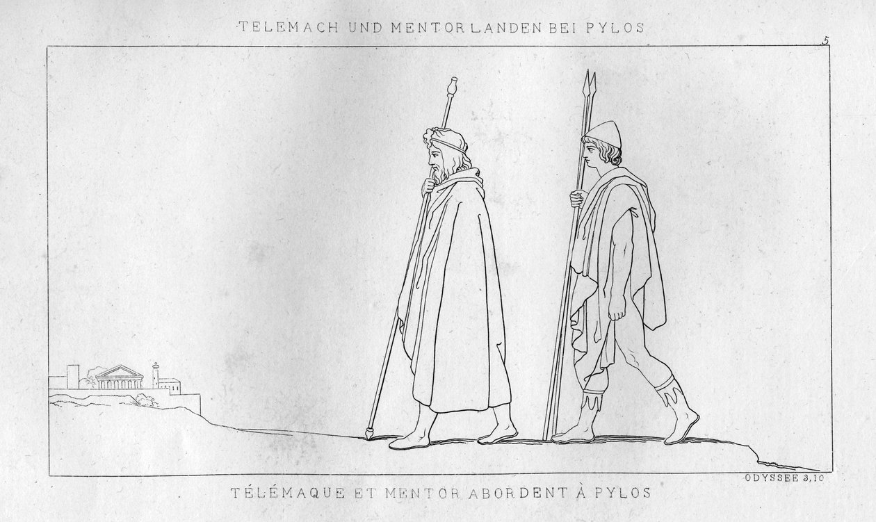 Telemachus och Mentor anländer till Pylos, c1833 av Unbekannt