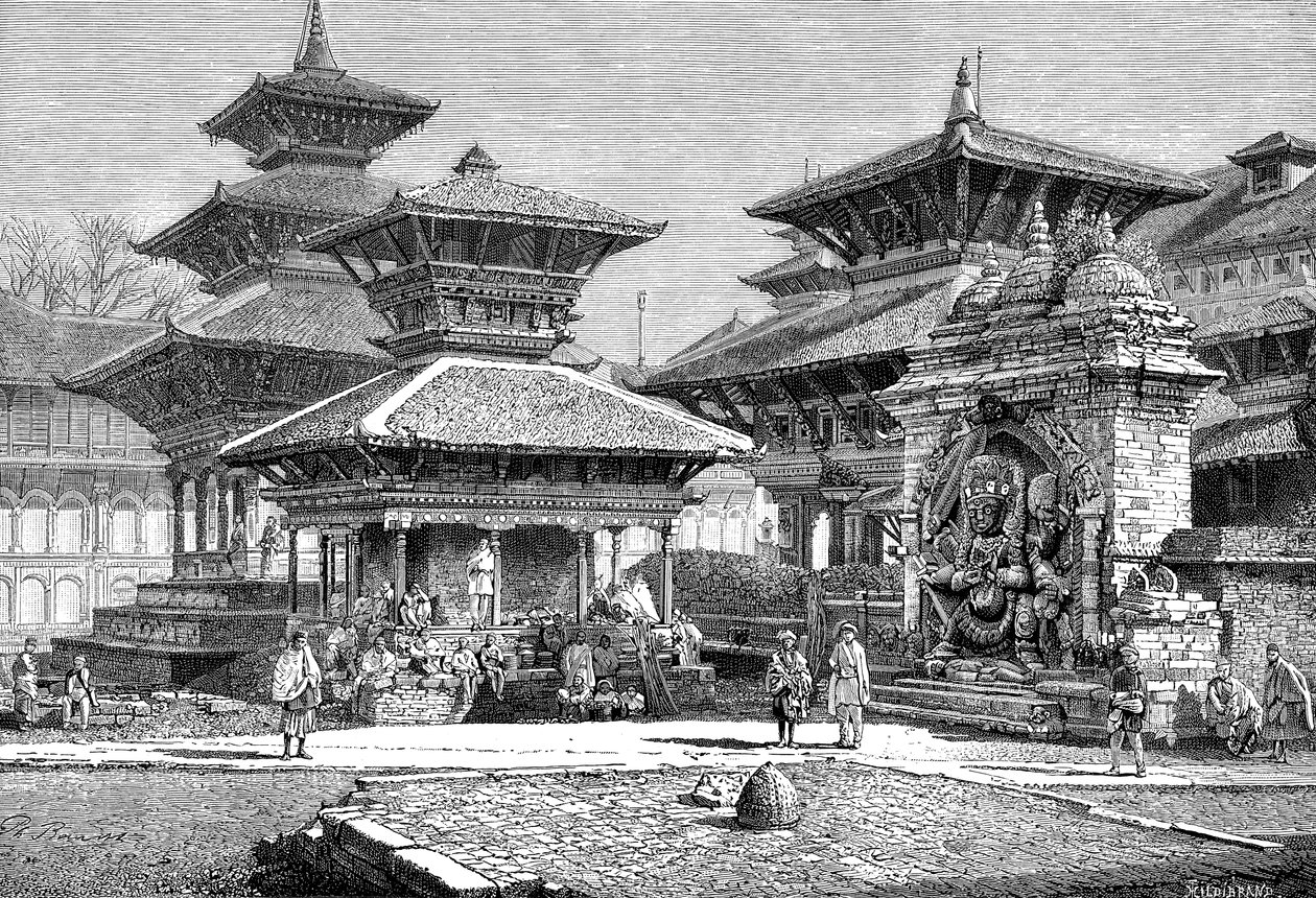 Tempel som vetter mot det kungliga palatset, Katmandu, Nepal, 1895 av Unbekannt