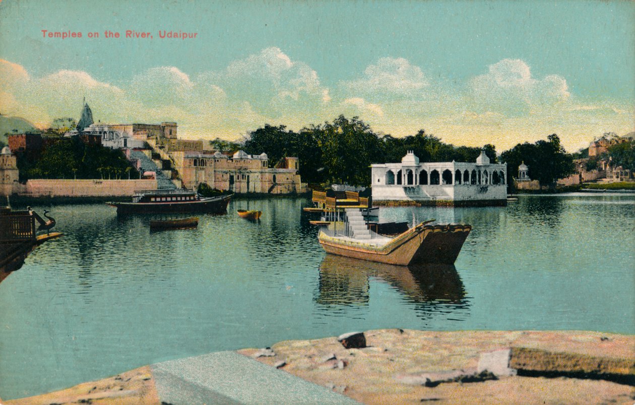Tempel vid floden, Udaipur, c1900 av Unbekannt