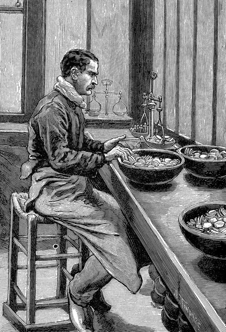 Testar vikten av guldbitar, Paris myntverk, 1892 av Unbekannt