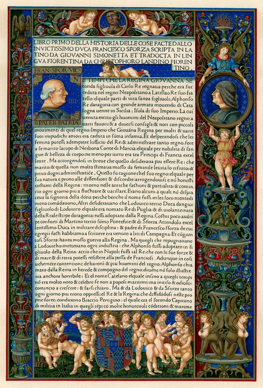 Textsida med porträtt av Francesco Sforza, 1490 av Unbekannt
