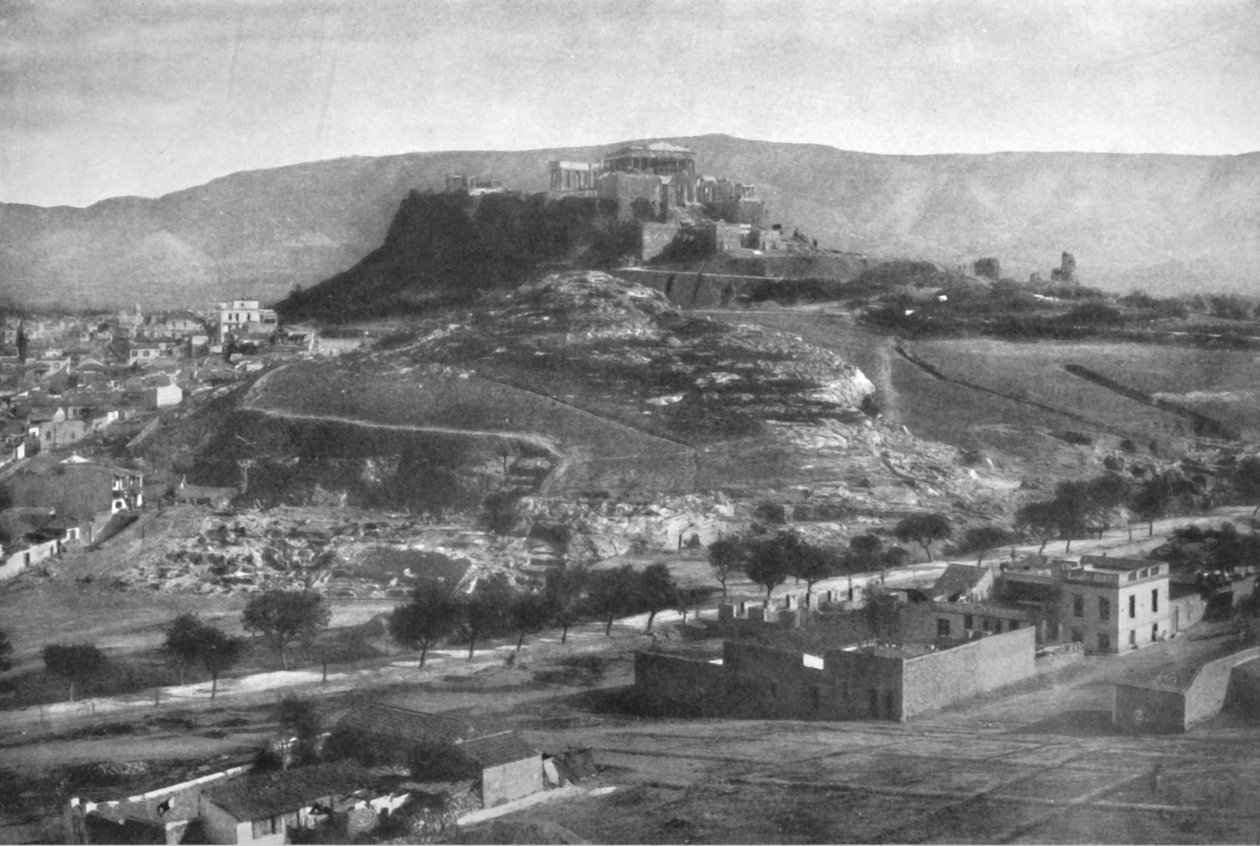 Akropolis, med utsikt över Aeropagus och berget Hymettus, från väster, 1913 av Unbekannt