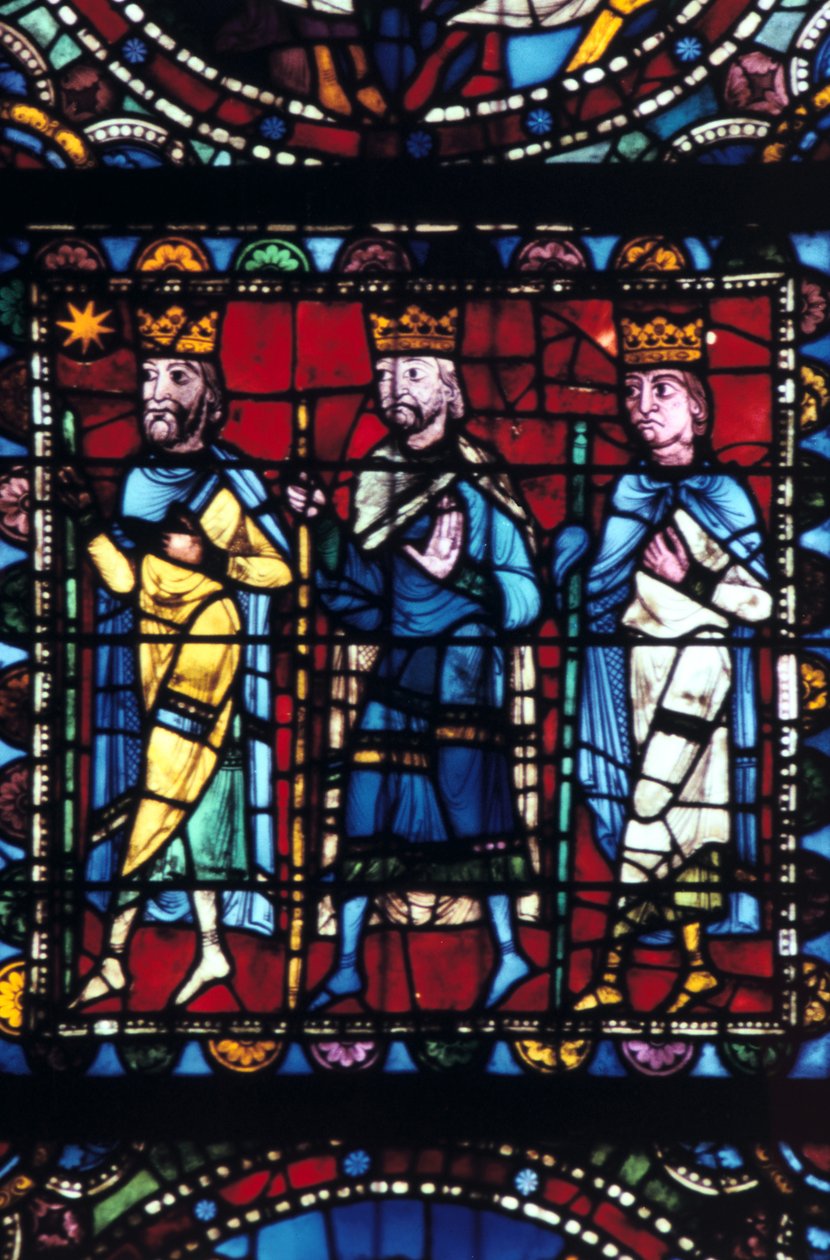 The Adoration of the Magi, målat glas, Chartres Cathedral Frankrike, 1145-1155 av Unbekannt