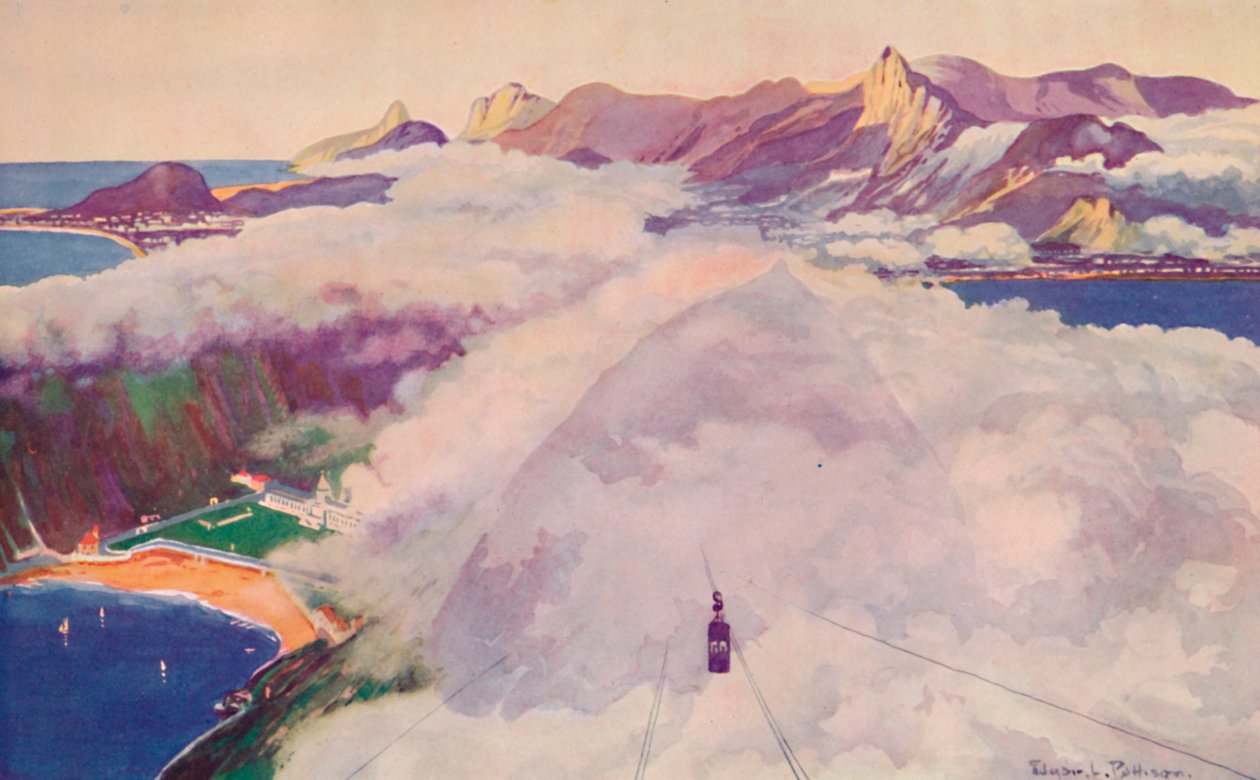 Aerial Ropeway Car som stiger från Sockertoppen, 1914. av Unbekannt