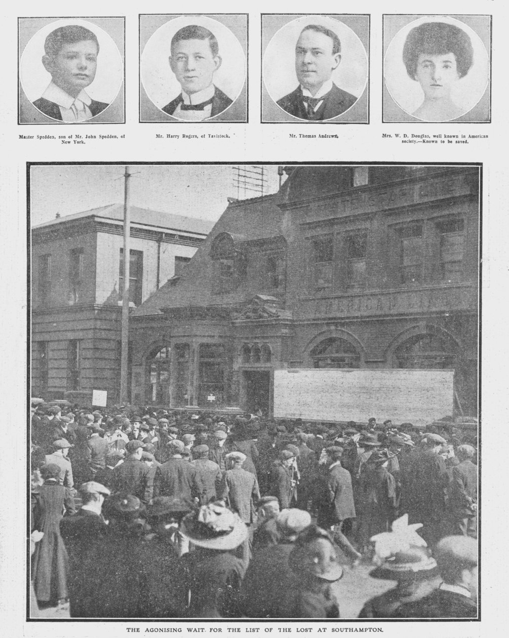 Den plågsamma väntan på listan över de förlorade i Southampton, 20 april 1912. av Unbekannt