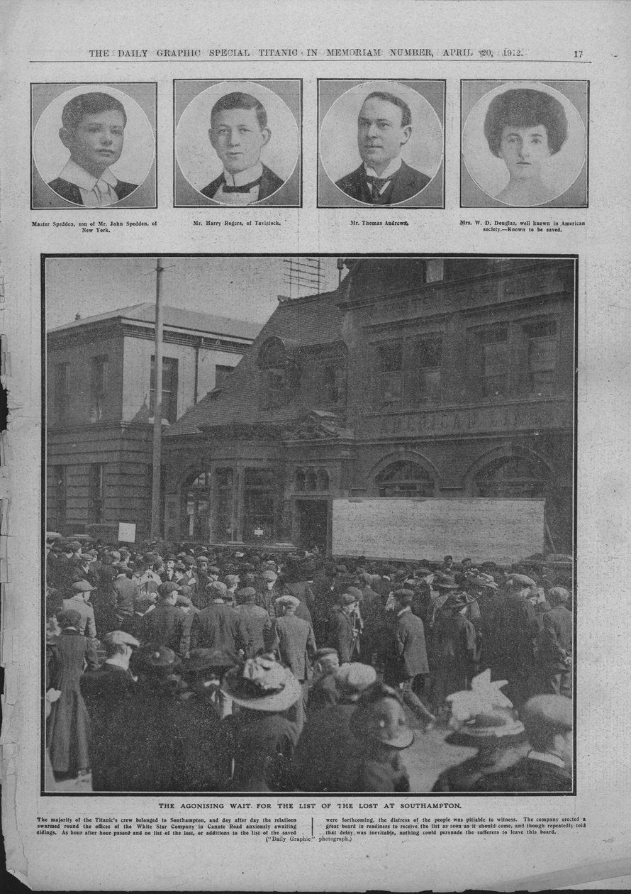 Den plågsamma väntan på listan över de förlorade i Southampton, 20 april 1912. av Unbekannt
