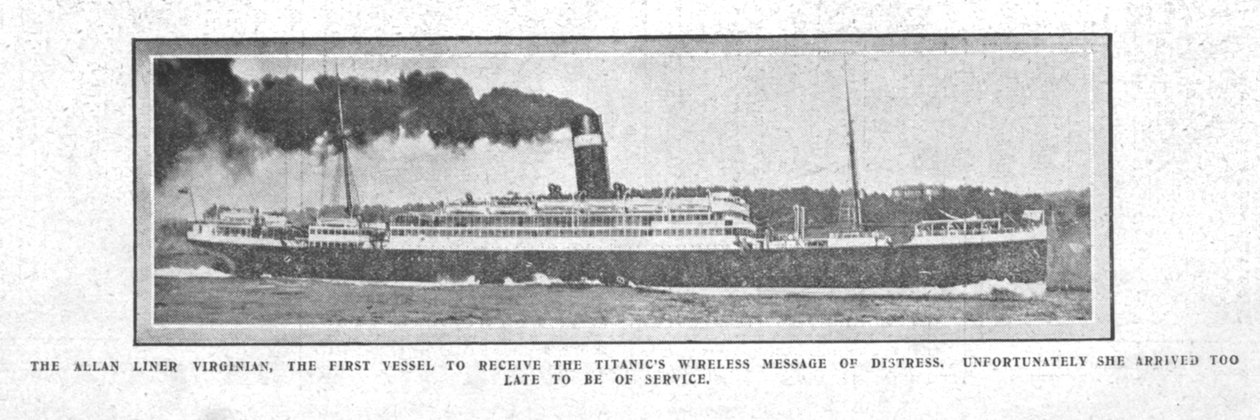 Allan Liner Virginian, det första fartyget att ta emot det trådlösa meddelandet..., 20 april 1912. av Unbekannt