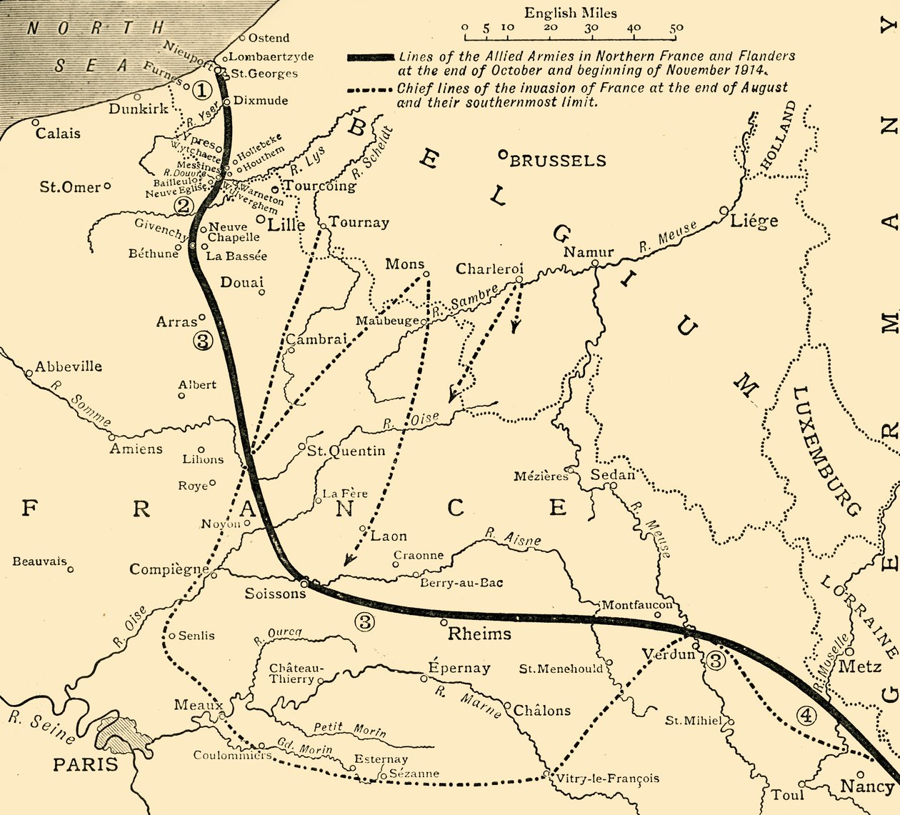 De allierade arméerna i Frankrike och Flandern, första världskriget, 1914, c1920. av Unbekannt
