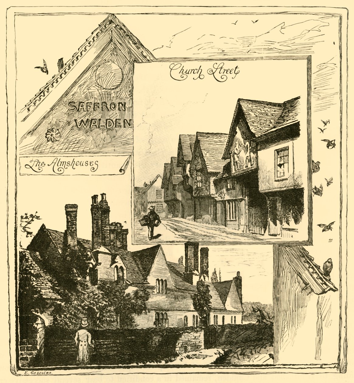 The Almshouses, Audley End och Church Street, Saffron Walden, 1898. av Unbekannt