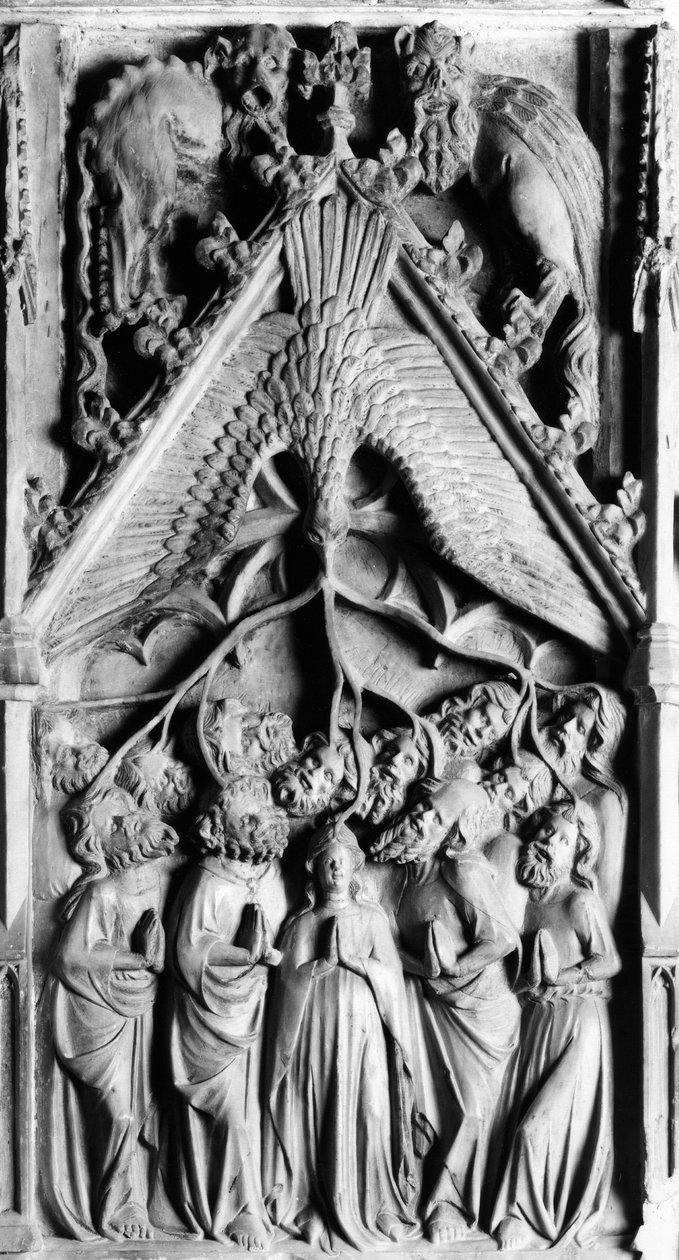 Altartavlan över Jungfruns liv. Lågrelief av Jaume Cascalls (? -1378) Vår Fru av Corneilla de Conflents kyrka från 1300-talet (Östra Pyrenéerna) av Unbekannt